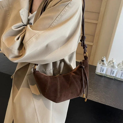Velvet Material 2025 High Quality Zipper Shoulder Bag Solid Color Simple Fashionable Crossbody Bag Soft Western Style Handbag