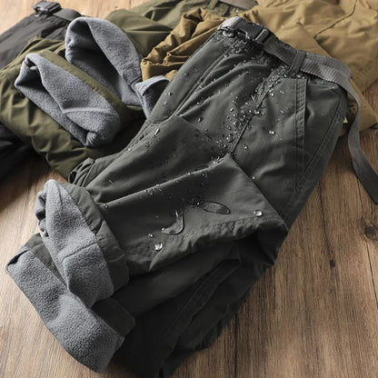 Calças Masculinas de Caminhada ao Ar Livre em Fleece Engrossado Corta-Vento Impermeável Soft Shell Reta Calças de Trabalho Resistentes ao Frio e Quentes