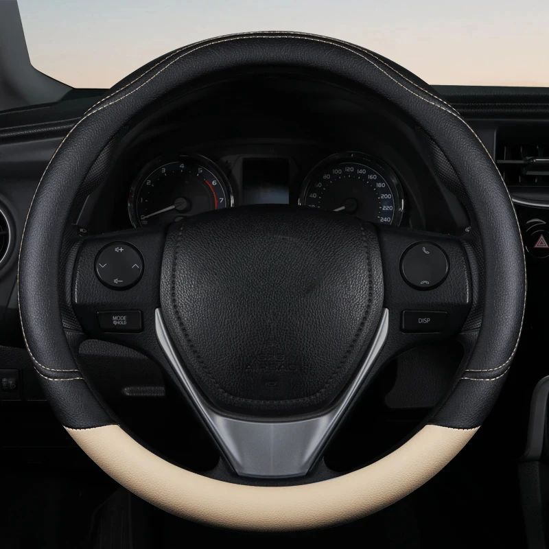1PC New PU Leather Splicing Leather Anti-slip Wear Four Seasons Universal Steering Wheel Cover Black pink