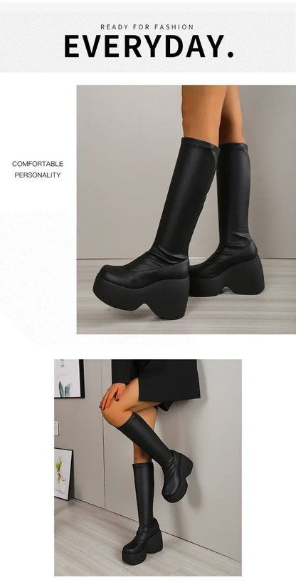 2024 Brand New Gothic Style Sexy Elegant Chunky Platform Women Ankle Boots Big Size 43 Walking Comfy Woman Shoes Platform Shoes