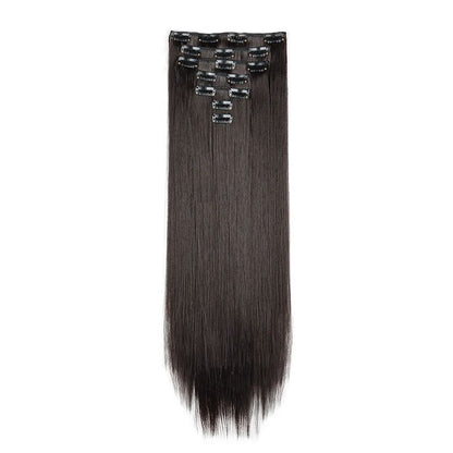 Extensão de cabelo liso longo sintético de 24 polegadas 7pçs/conjunto 16 clipes Penteado Preto Loiro Peruca para mulheres 2026