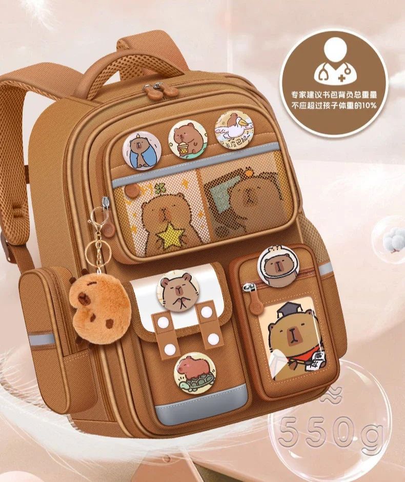 Capybara Children Backpack Waterproof Student Schoolbag Large Capacity Alleviate Burden School Bag Orthopedic Backpack Book Bag