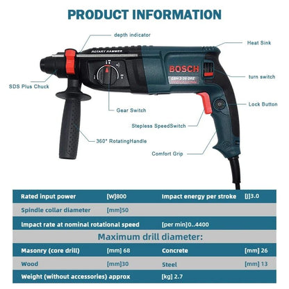 Empunhadura genuína Bosch GBH2-28, martelo e picareta de concreto multifuncionais de 800W e quatro encaixes para uso industrial