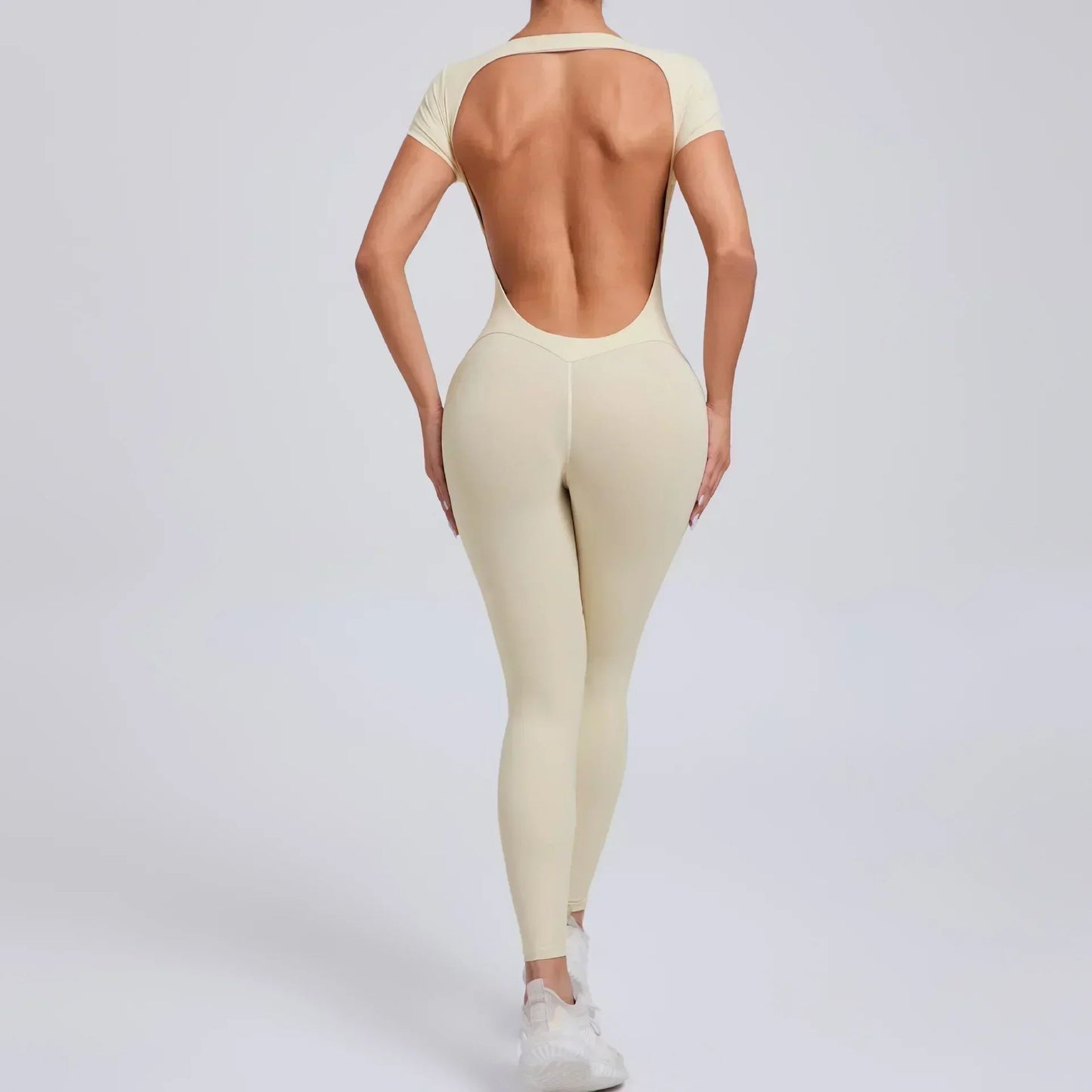 Seamless Yoga Jumpsuits Sports Fitness Hip-lifting Short-sleeved Backless One-piece Workout Gym Leggings Tracksutis for Women