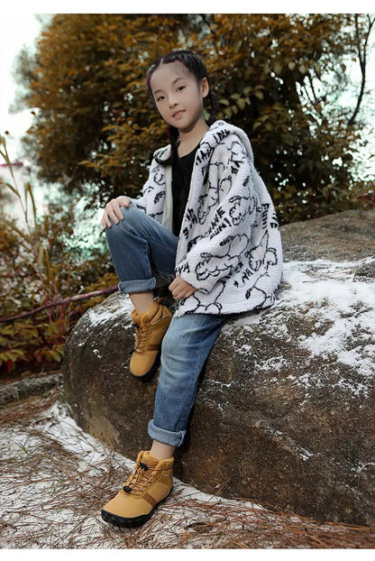 Waterproof Kids Barefoot Snow Boots 2025 New Wide Toe Winter Warm Fur Lined Shoes for Boys Girls Cold Weather Outdoor Sneakers