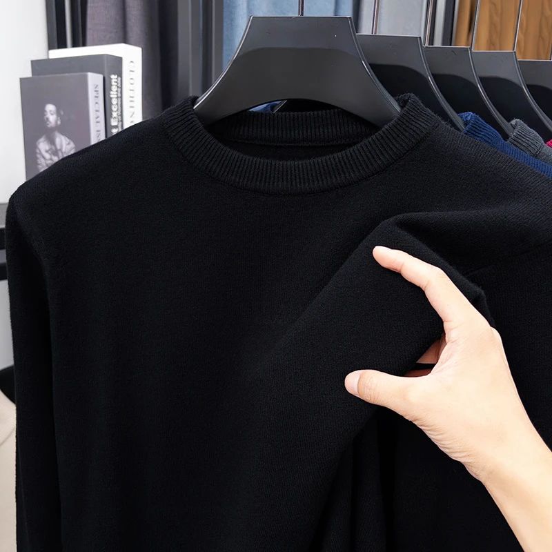 2025 New Men's Casual Sweater Round Neck Long Sleeve Knitted Sweater Diamond Pattern Fashion Versatile Top