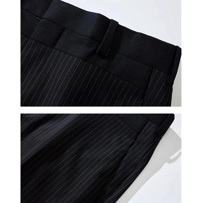 Calça Casual Masculina Listrada Preta Nova de Verão 2025, Calça Slim da Moda na Altura da Panturrilha, Tamanhos 28-35
