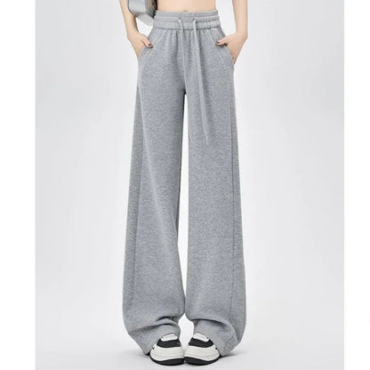 2024 Winter Girls Pants Snow Warm Solid Fleece Sweatpants Lady Korean Style Thicken Thermal High Waisted Straight Leg Trousers