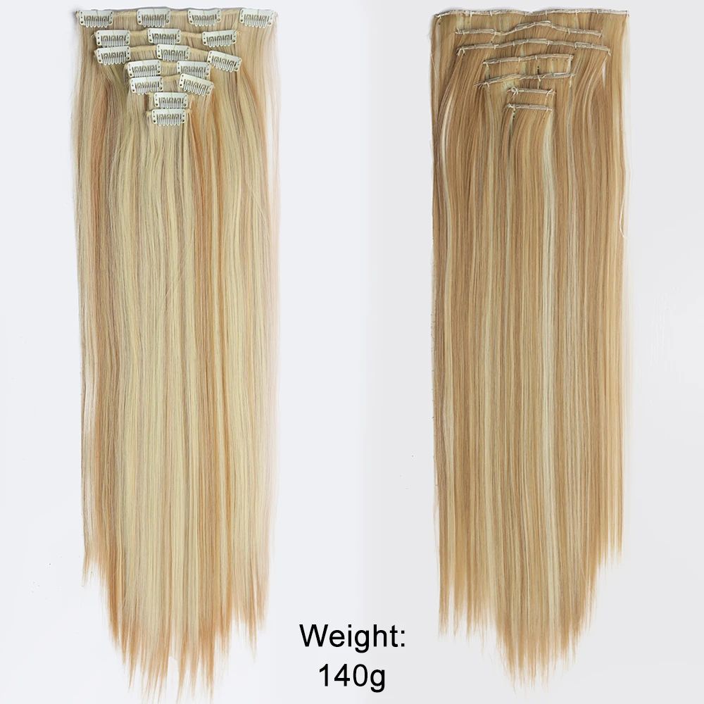 Cabelo Liso Comprido 16 Clipes 7 Pçs/Conjunto de Apliques de Cabelo Sintético Natural Loiro Preto Resistente ao Calor 2026