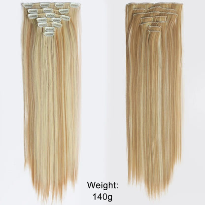 Cabelo Liso Comprido 16 Clipes 7 Pçs/Conjunto de Apliques de Cabelo Sintético Natural Loiro Preto Resistente ao Calor 2026
