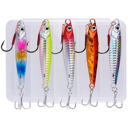 5 unidades de isca artificial de pesca de metal 7g-40g, isca rígida para trolling, isca de pesca para baixo, tralha de pesca de truta, jigs de pesca de truta, iscas de água salgada