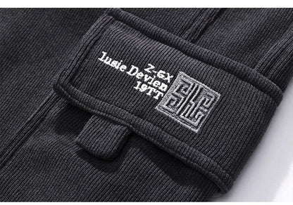 Winter New Thickened Warm Men's Corduroy Cargo Pants Fleece Loose Streetwear Joggers Harem Pants Sweatpants Male Trousers Black