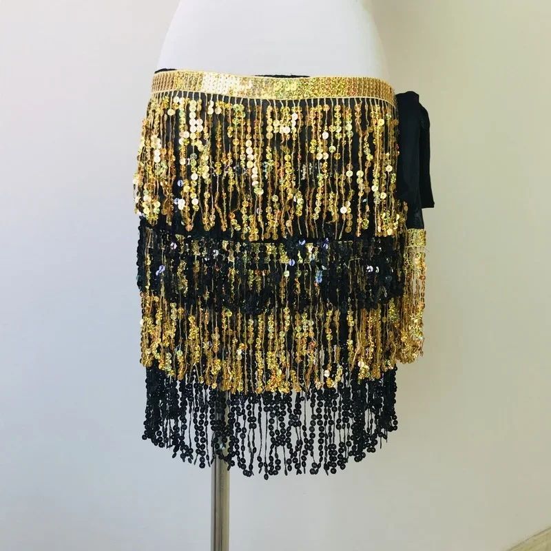Sexy Sequins Tassel Dancewear Mini Skirt Women Clothes Jupe Femme Belly Dance Skirts Ladies Faldas Performance Stage Bottom Saia