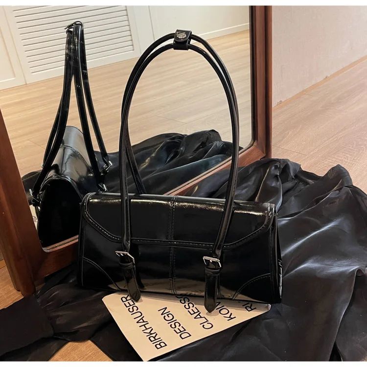 High End Burgundy Oil Wax Leather Underarm Bag Elegant Women's Magnetic Buckle Shoulder Bag Commuter Versatile Ladies Tote Bags