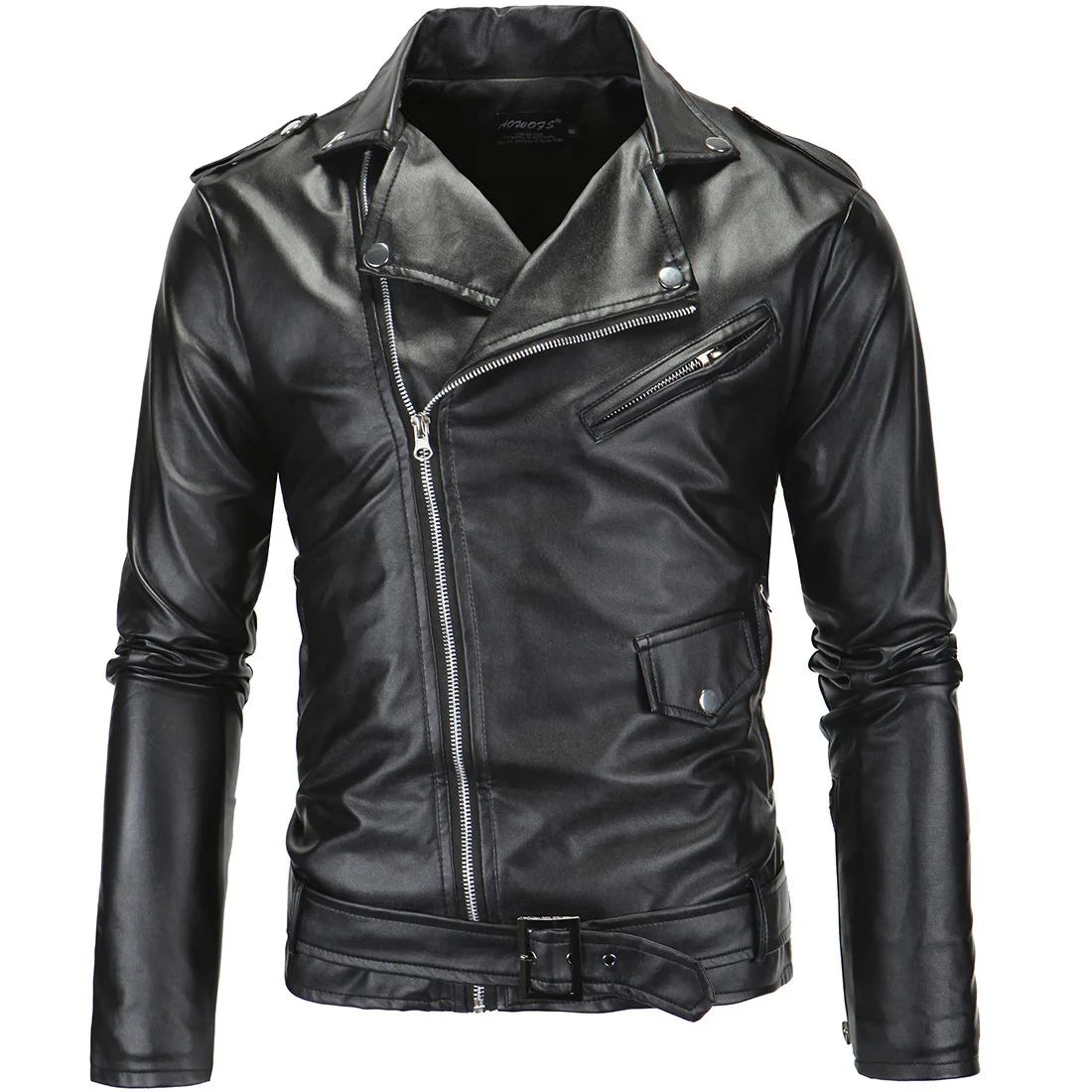 Slim Fit Casual Biker Jacket Men's Spring Outerwear Fashionable Collar Zipper Leather Jacket Motorcycle Style Male Coat
