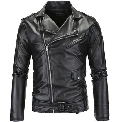 Slim Fit Casual Biker Jacket Men's Spring Outerwear Fashionable Collar Zipper Leather Jacket Motorcycle Style Male Coat