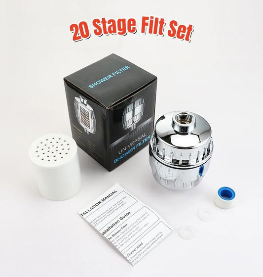 15/20 Stages High Output Shower Head Filter for Hard Water Replaceable Cartridges Water Softener to Remove Chlorine and Fluoride