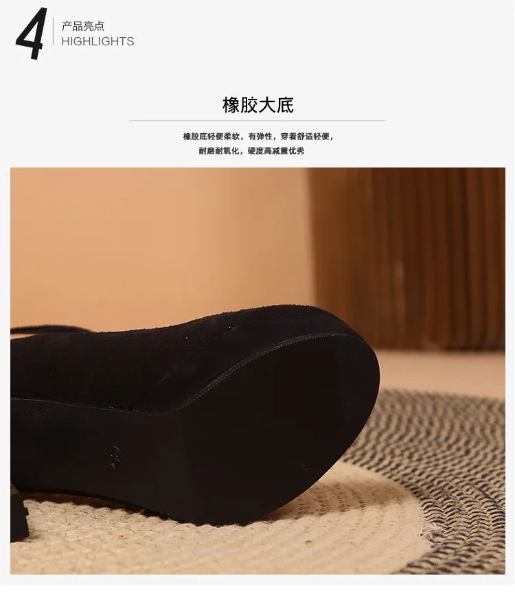 Large Size 42 Sexy Super High Heels Shoes for Women Ankle Buckle Chunky Platform Pumps Woman Black Flock Square Heel Party Shoes