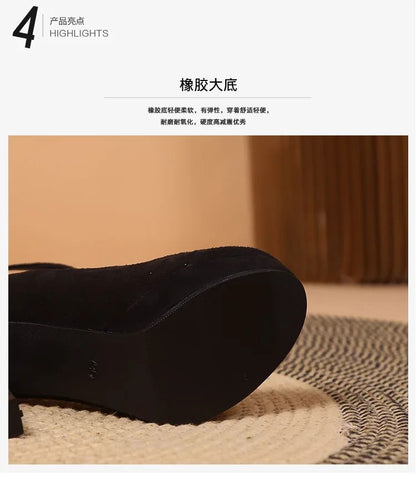 Large Size 42 Sexy Super High Heels Shoes for Women Ankle Buckle Chunky Platform Pumps Woman Black Flock Square Heel Party Shoes