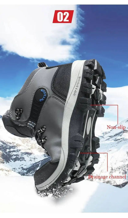 Botas de inverno masculinas com pele quente, antiderrapantes, sapatos casuais de trabalho masculinos, tênis de couro impermeáveis, botas de cano alto, tamanhos grandes