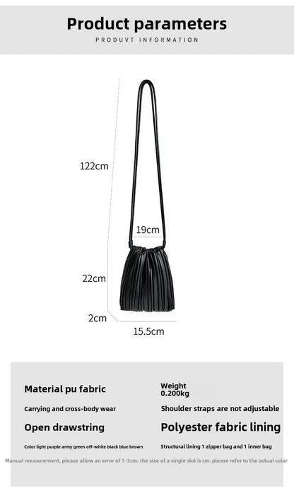 Summer Fashion New Crossbody Bag Women's PU Single Shoulder Mini Bag Luxury Versatile Pleated Casual Small Square Bag Handbags