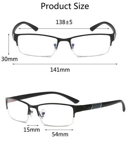 Óculos de Leitura Masculino Feminino de Alta Qualidade Meio Aro Dioptria Óculos de Grau Negócios Masculino Presbiopia Lentes De Leitura Mujer