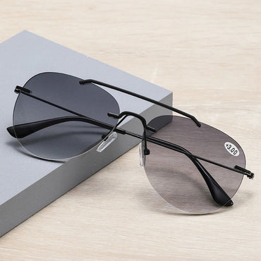 Clara Vida Rimless Pilot Aviation Style Bifocal Reading Glasses Sunglasses Multi-Functional +1 to +4