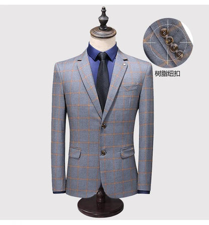 Suit (blazer+vest+pants) Man Fashion Business British Grid Trend Style Casual Hosting Slim Wedding Work Conjunto Hombre