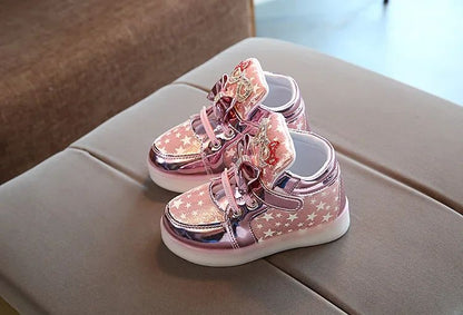 Children's Led Sneakers Girls Cute Glowing Princess Shoes Toddler Luminous Non-slip Footwear Kids Soft Bottom Lighted Sneakers
