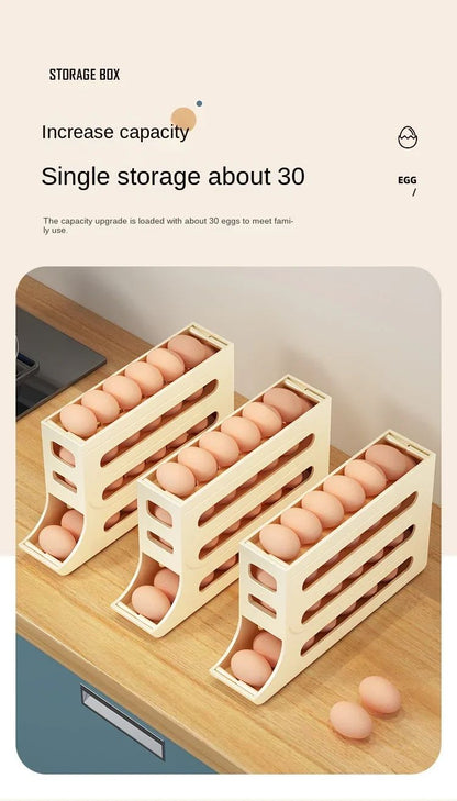 Refrigerator egg storage box, 4 layers, automatic rolling egg rack, kitchen refrigerator egg dispenser, refrigerator storage box