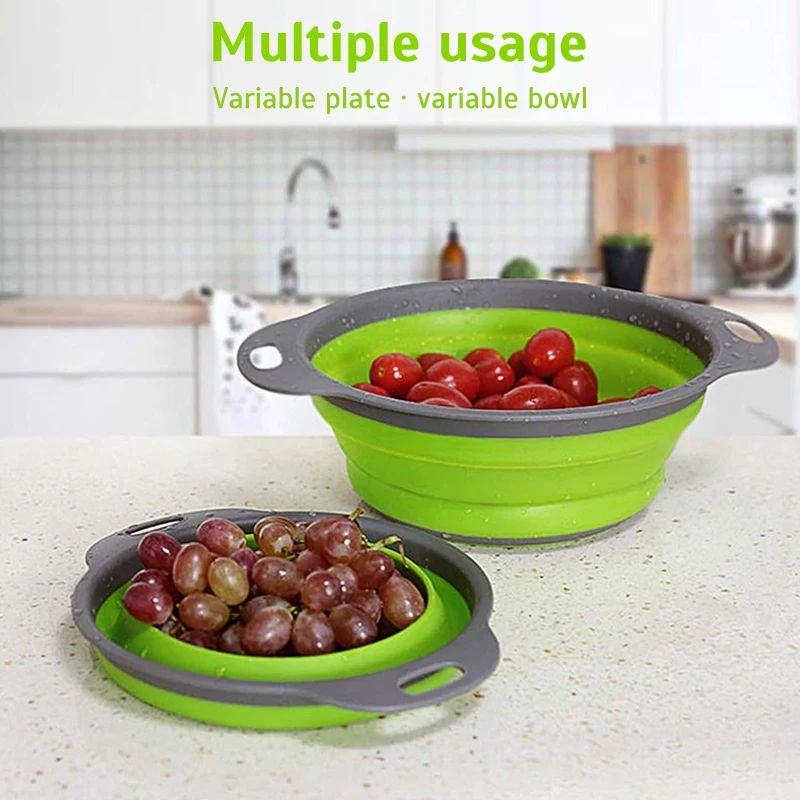 Escorredor Dobrável Cesto de Lavar Frutas Legumes Escorredor de Louça Escorredor de Silicone Escorredor Dobrável Utensílios de Cozinha