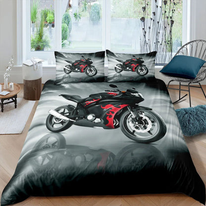 Conjunto de cama de quarto popular para homens Super legal Motocicleta Trator Conjunto de cama de luxo 100% poliéster Conjuntos de capa de cama Fronhas