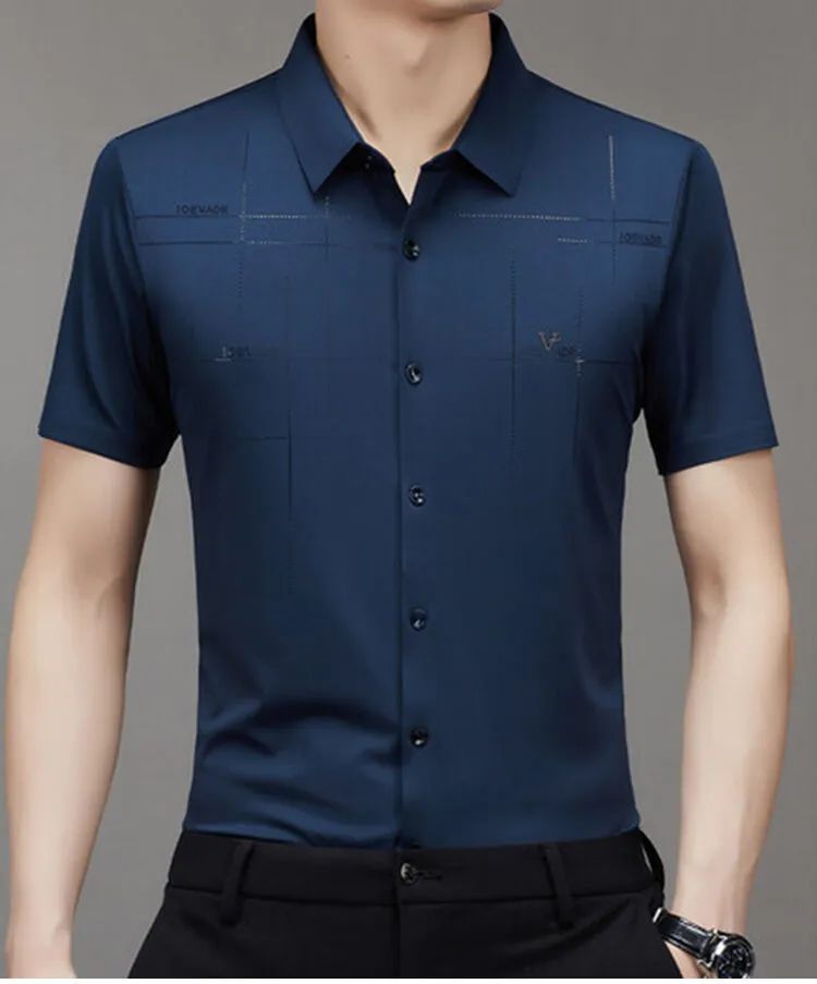Men's Ice Silk Business Shirt Short Sleeve Anti-wrinkle Iron-free Seamless Shirt Highly Elastic Comfortable Wear Gift for Man