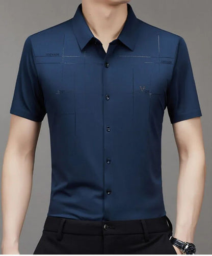 Men's Ice Silk Business Shirt Short Sleeve Anti-wrinkle Iron-free Seamless Shirt Highly Elastic Comfortable Wear Gift for Man