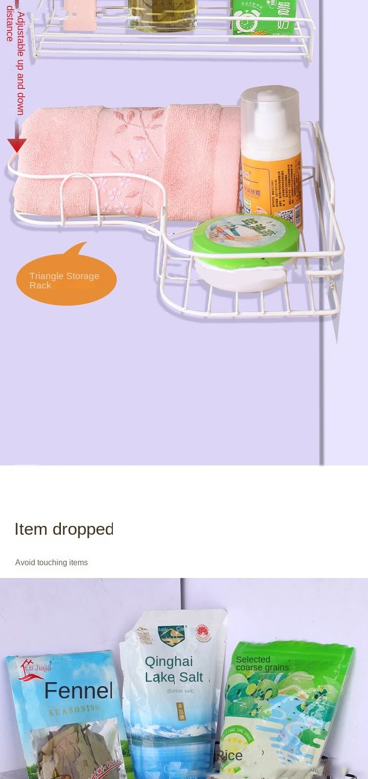 No Drill Bathroom Triangle Corner Shelf Wall Mounted Storage Rack for Kitchen Bathroom Organizer Space Saver