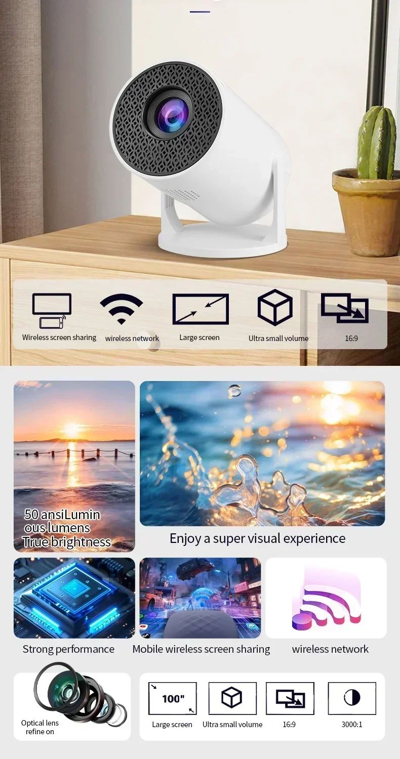 Android 11 Smart Projector ANSI Lumens 1080P Native, Dual-Band WiFi 6 Bluetooth 5.0, 2026 Outdoor Portable Projector with 4K