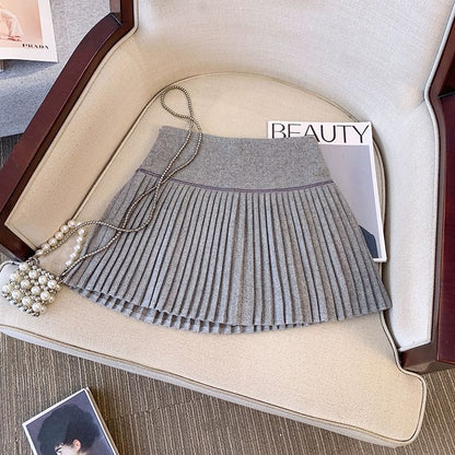 Plaid Pleated Mini Skirt Thick Wool Short Skirt High Waist Box-pleat Miniskirt for Women Teen-girl Preppy Style Outfit