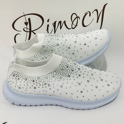 2024 New Crystal Breathable Mesh Sneaker Shoes for Women Comfortable Soft Bottom Flats Plus Size 43 Non Slip Casual Shoes Woman
