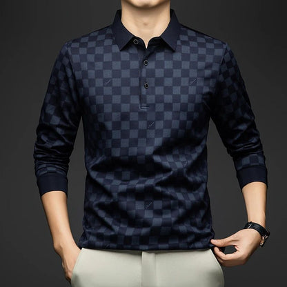 BROWON Polo Shirts for Man Autumn Business Slim Fit Long Sleeve T Shirt Men 2025 New Casual Loose Pullover Plaid Men Tops & Tees