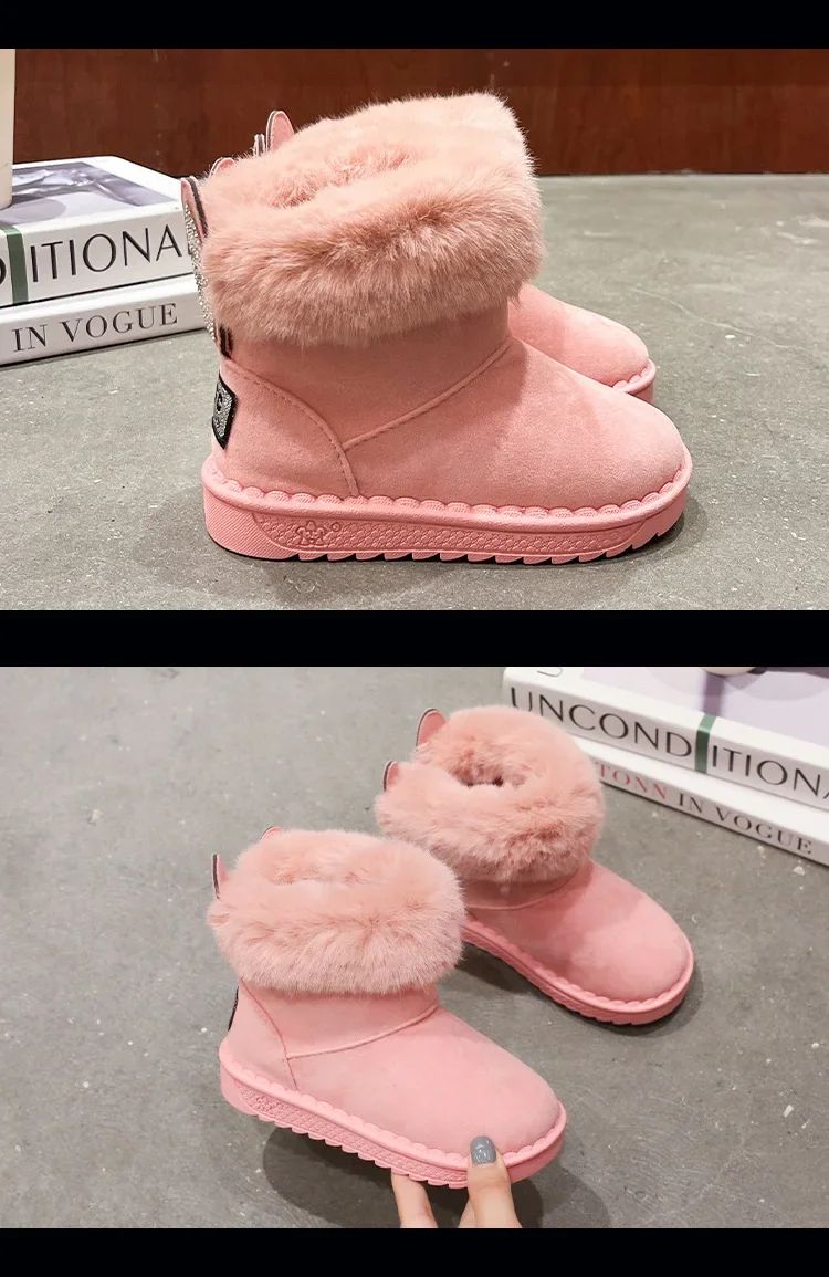Kids Genuine Cowhide Snow Boots Winter Baby Soft Warm Cotton Shoes with Plush Boys Girls One Fur Suede Boots Princess Retro Boot