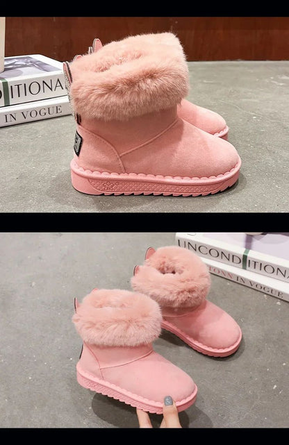 Kids Genuine Cowhide Snow Boots Winter Baby Soft Warm Cotton Shoes with Plush Boys Girls One Fur Suede Boots Princess Retro Boot