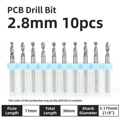 Broca PCB 10pcs Conjunto de Brocas Micro Diâmetro de Aço Tungstênio 1/8" Cabo Fixo Mini Broca CNC 0.1-3.175mm
