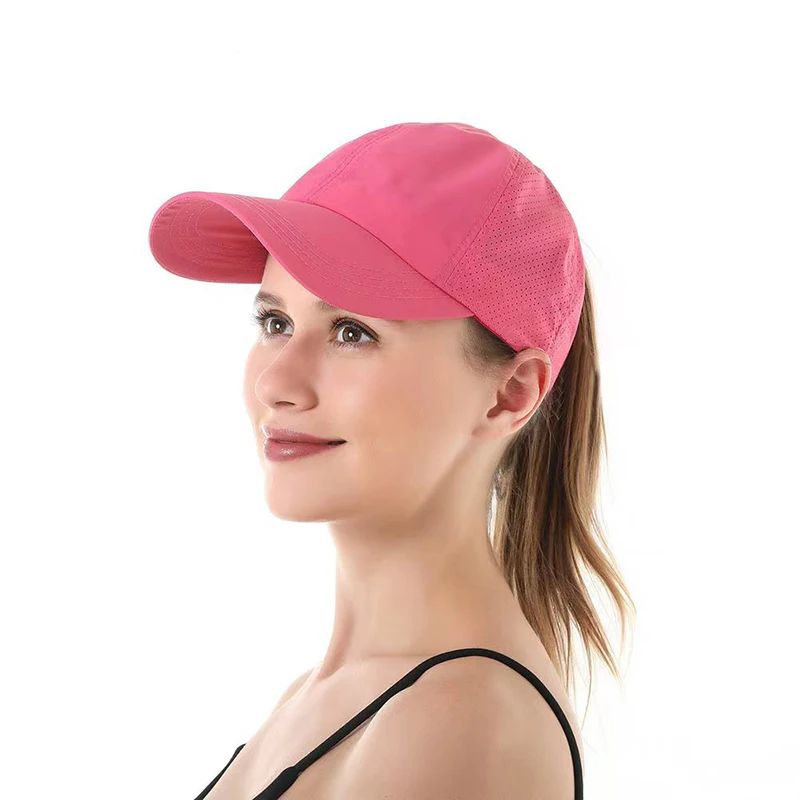 Boné de Beisebol de Verão Cor Sólida Roupa de Golfe Feminina Esporte Lazer Boné Cruzado com Rabo de Cavalo Chapéu de Malha Secagem Rápida Meio-Oco Boné Masculino com Aba Curva