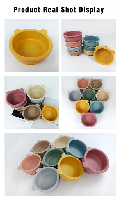 3pcs Baby Silicone Bowl Suction Cup Bowl Children's Tableware Complementary Bowl Children's Dinner Plate Silicone Tableware