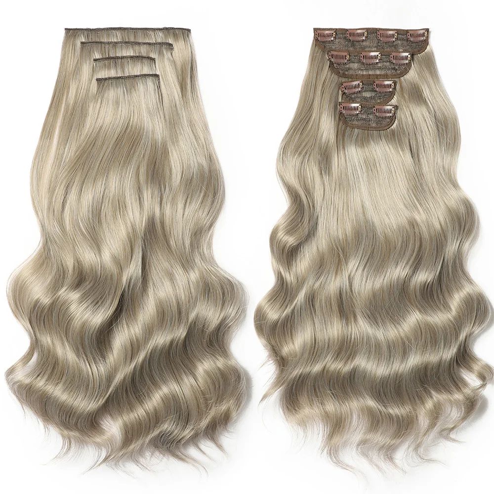 Bio Body Wave Clip in Hair Extensions 22 polegadas 4 peças/lote 220g Macio Natural Fibra Sintética Resistente ao Calor Clip in