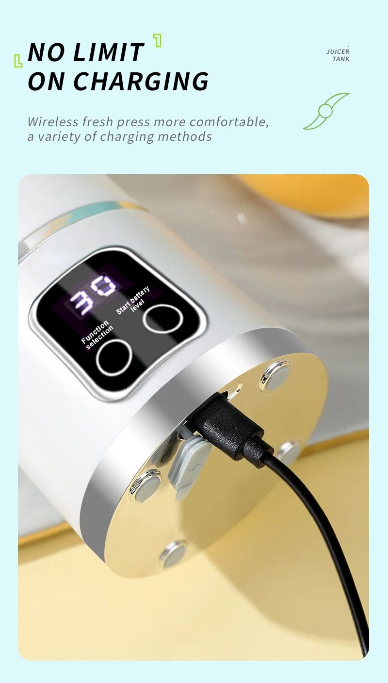 2025 Novo Carregamento Doméstico MINI Triturador de Gelo Elétrico Potente Motor 450ML Grande Capacidade Copo de Suco com Display Digital