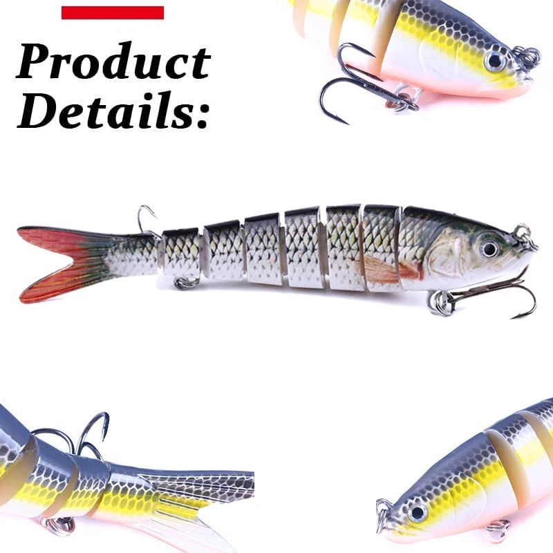 Isca de Pesca Articulada Slow Sinking Biônica Segmentada 10cm/12.4g Wobble Tackle para Pesca de Água Doce Salgada 5/3/1Pcs