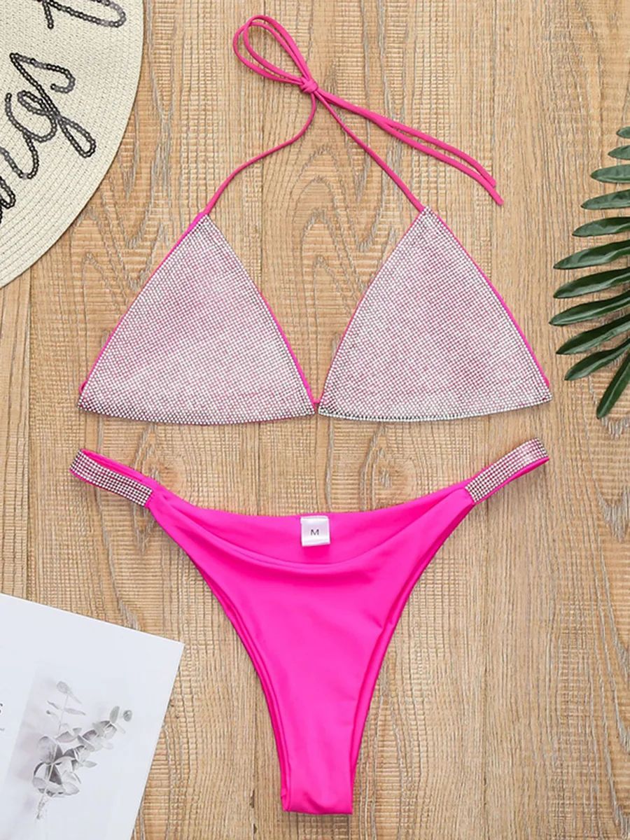 Halter Jewelled Sequins Diamond Bikini Women Swimsuit Female Swimwear Two Pieces Bikini Set Mini Micro Bathing Suit Swim Lady