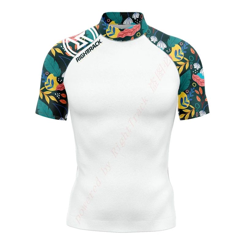 Hot Men's Short Sleeve Surfing Shirt Nautical Diary Lycra Rashguard RIGHTTRACK For Surf Sportswear Beach Swimwear UPF50  Clothes
