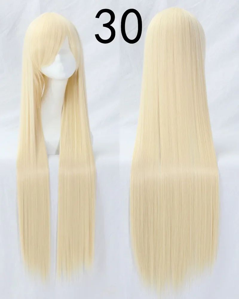 Pink 100Cm Long Staight Cosplay Wig Heat Resistant Synthetic Hair Anime Party wigs 42 color Colourful White